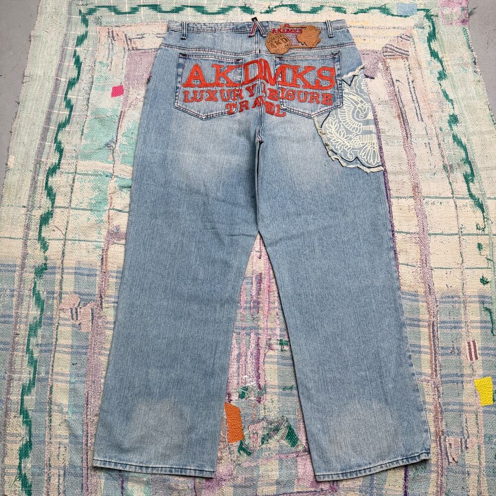 Vintage Akademiks Baggy Wide Leg Jeans Embroidered 40x32